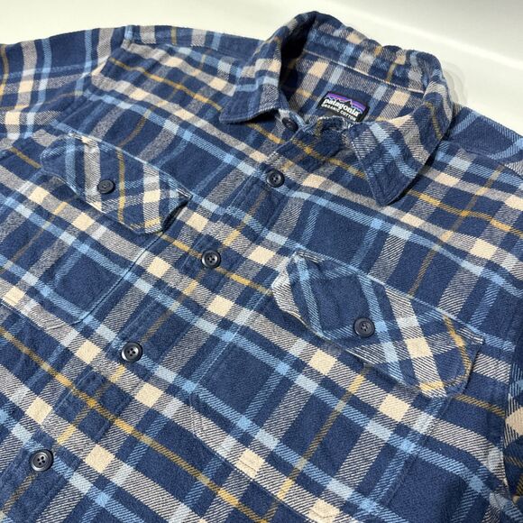 PATAGONIA Organic Cotton Flannel Long Sleeve Shirt Blue Plaid Men’s Size M (A3) - Picture 6 of 12
